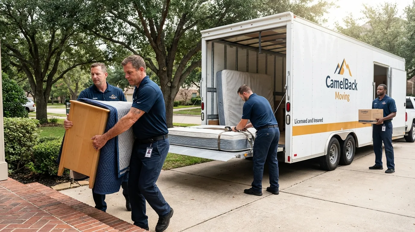 Crew loading residential truck for cross-state move from Fond du Lac, WI