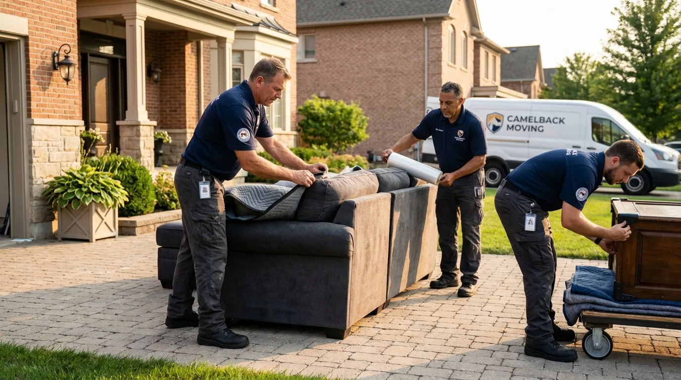 Large estate moving crew wrapping furniture in Fond du Lac, WI