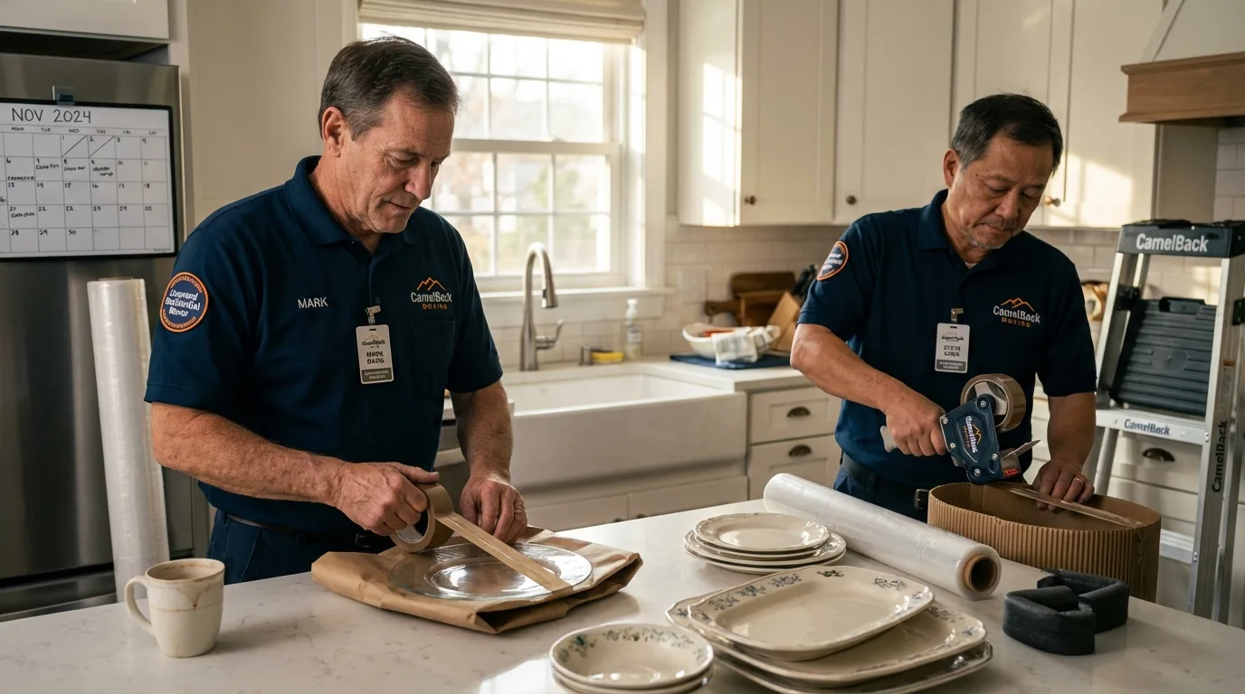 Professional crew packing kitchen dishware in Fond du Lac, WI